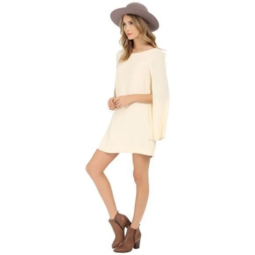 Free People Dress Womens XS Cape Slit Sleeve Off White Minimalist Boatneck